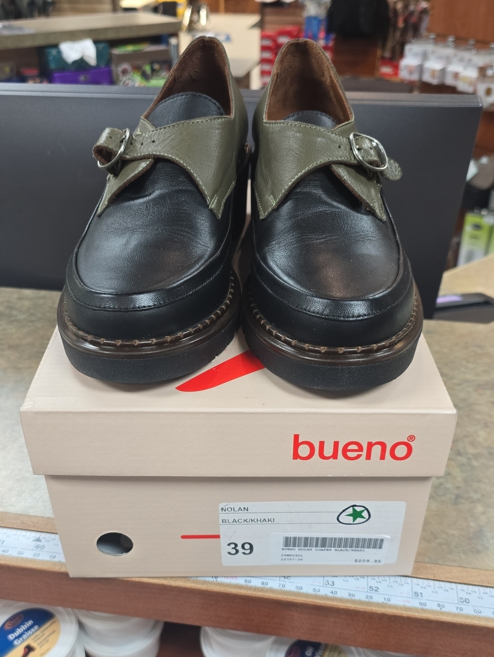 Bueno Two-Tone Leather Monk Strap Loafers - Black & Khaki